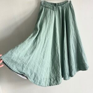 Son de Flor Sea Green Linen Midi Skirt Cottagecore XXS